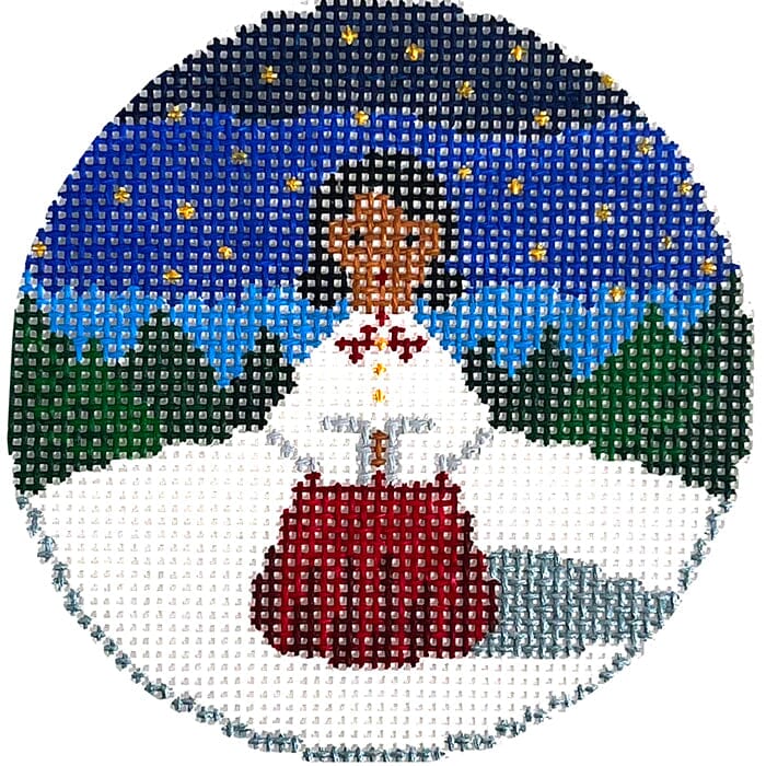 Caroler Dark Hair Painted Canvas Anne Fisher Needlepoint LLC 