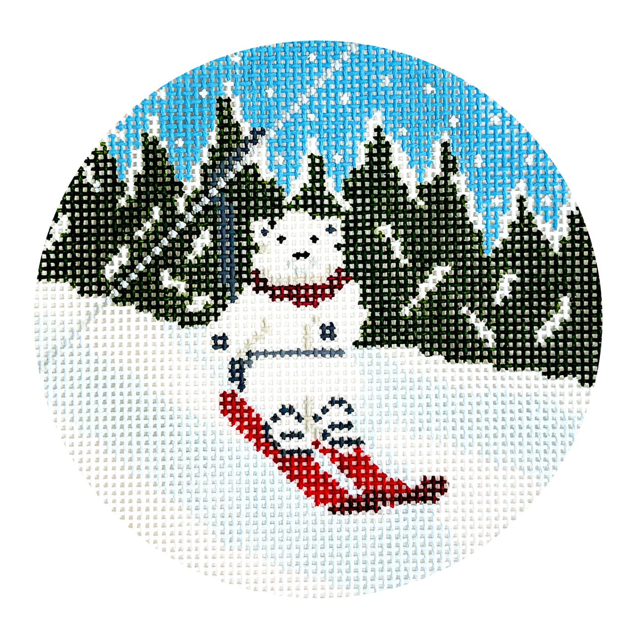 Chairlift Bear Painted Canvas Dogwood Needlepoint  - 1