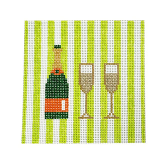 Champagne 4" Coaster Lime Stripes Painted Canvas Kangaroo Paw Designs 
