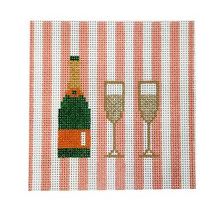Champagne 4" Coaster Peach Stripes Painted Canvas Kangaroo Paw Designs 
