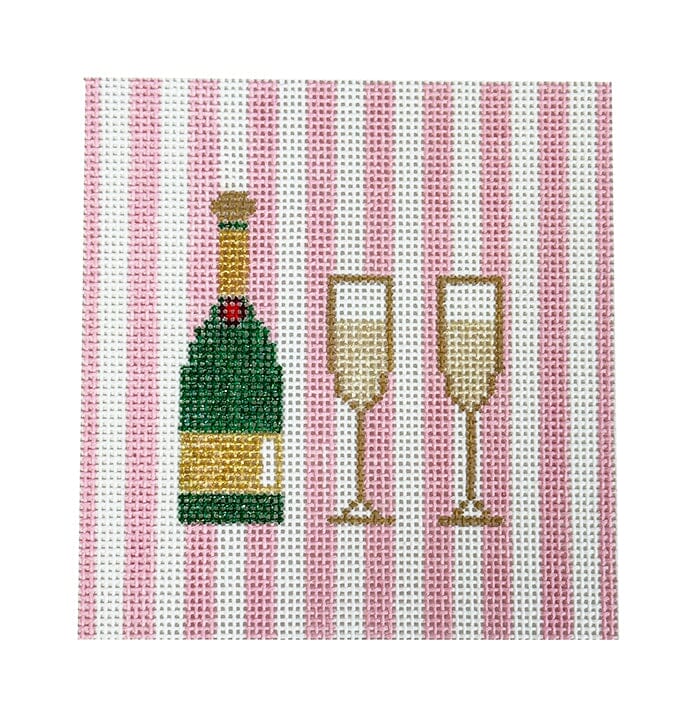 Champagne 4" Coaster Pink Stripes Painted Canvas Kangaroo Paw Designs 