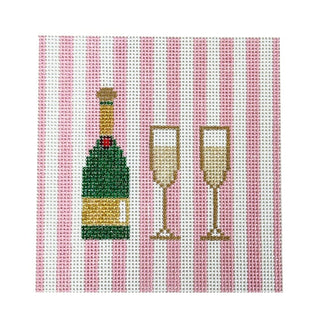 Champagne 4" Coaster Pink Stripes Painted Canvas Kangaroo Paw Designs 
