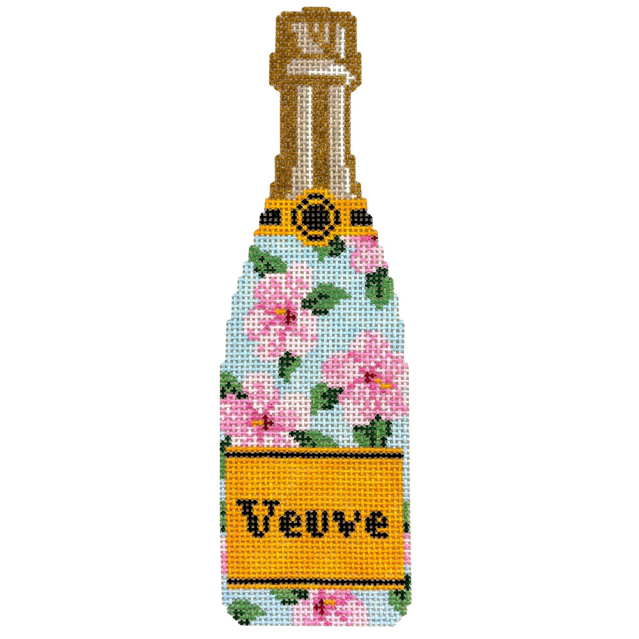 Champagne Bottle   Hibiscus Painted Canvas C'ate La Vie 
