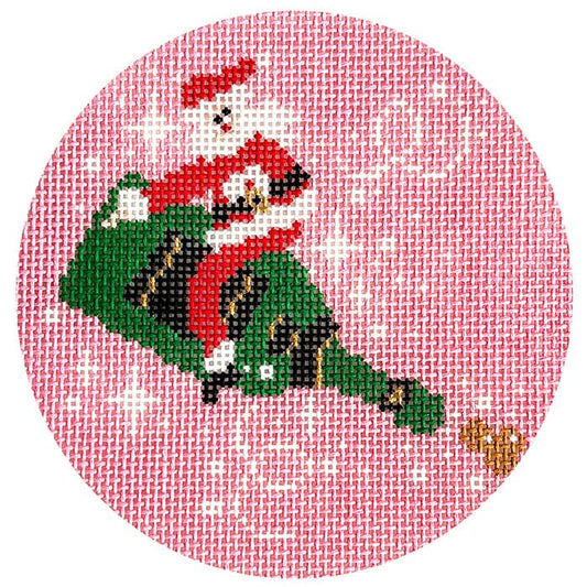 Champagne Santa Round Painted Canvas Wipstitch Needleworks 