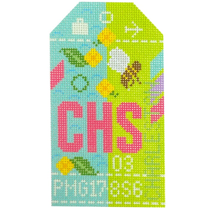 Charleston 2.0 CHS Retro Travel Tag (Bee) Painted Canvas Hedgehog Needlepoint 
