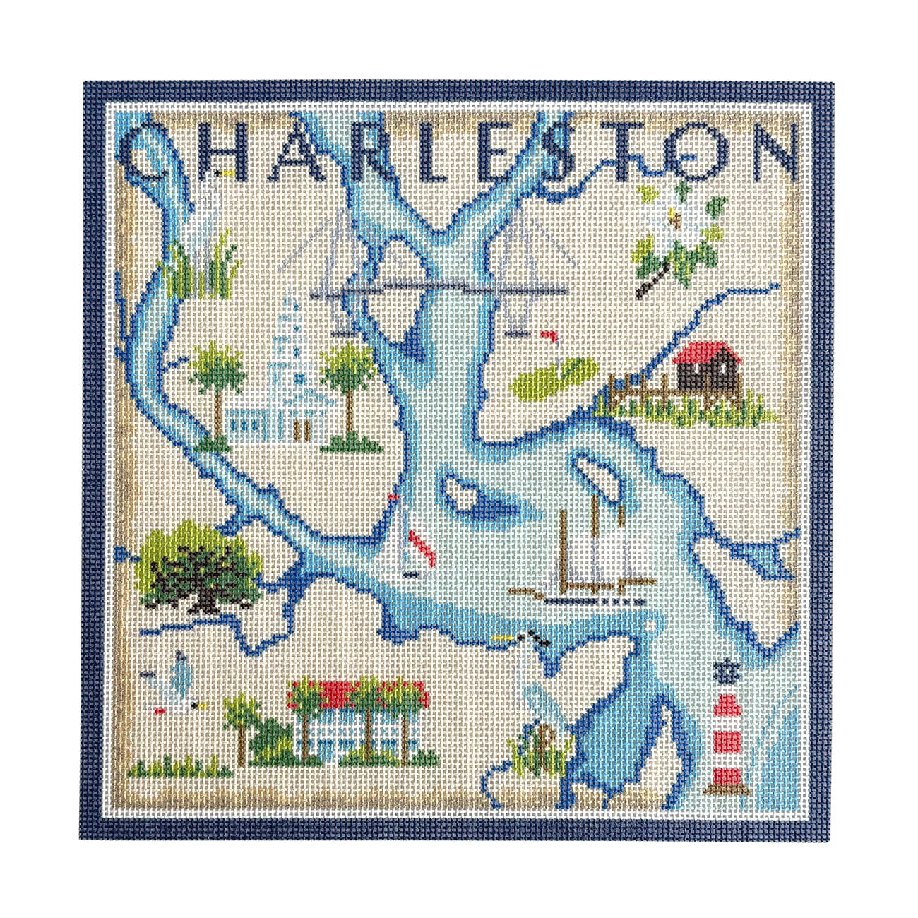 Charleston Map on 18 with Stitch Guide Printed Canvas Needlepoint To Go  - 3