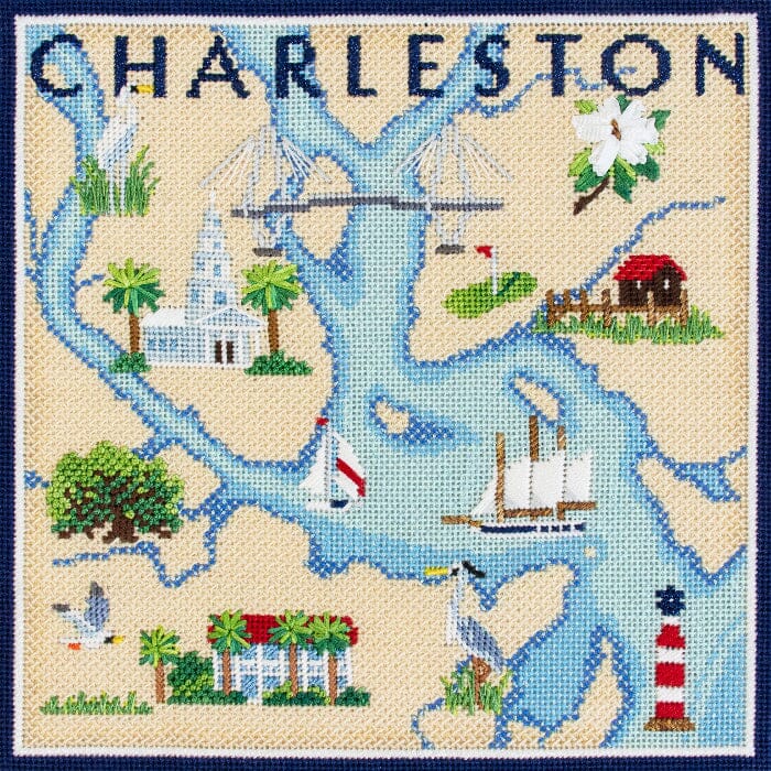Charleston Map on 18 with Stitch Guide Printed Canvas Needlepoint.Com 