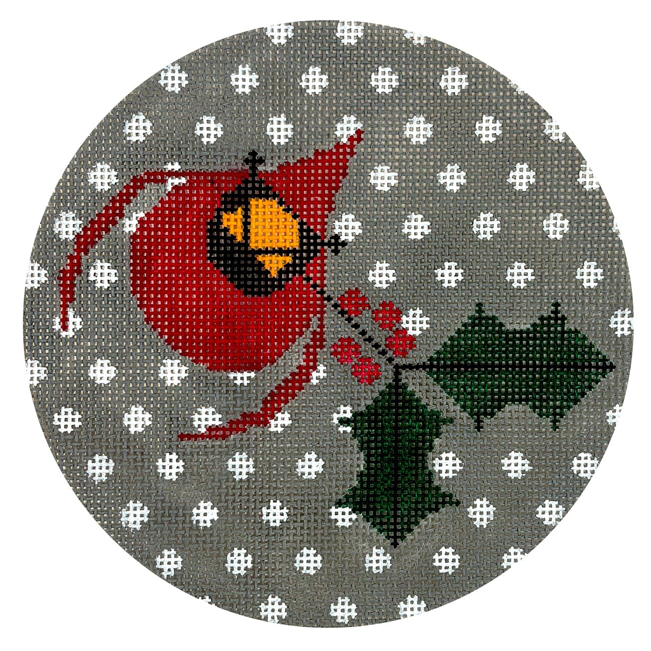 Charley's Cardinal w/ Holly Ornament Painted Canvas The Meredith Collection 
