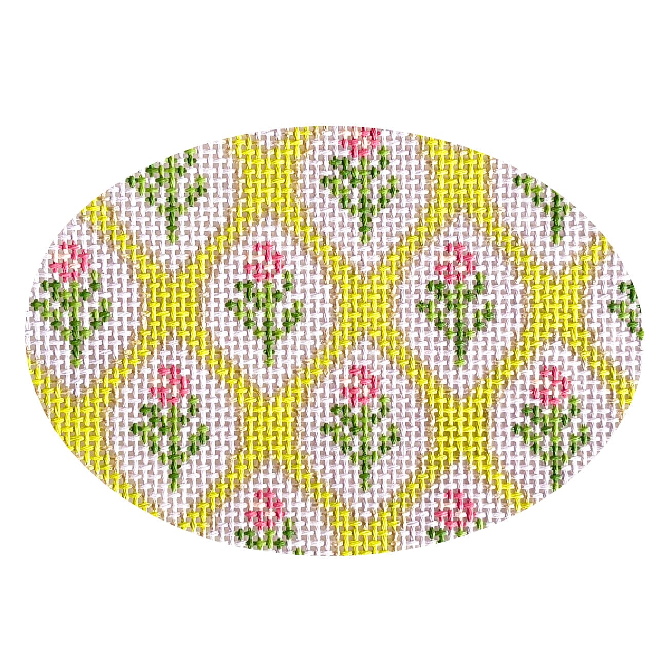 Chartreuse / Lilac Floral Oval Painted Canvas POP Needle Arts  - 1