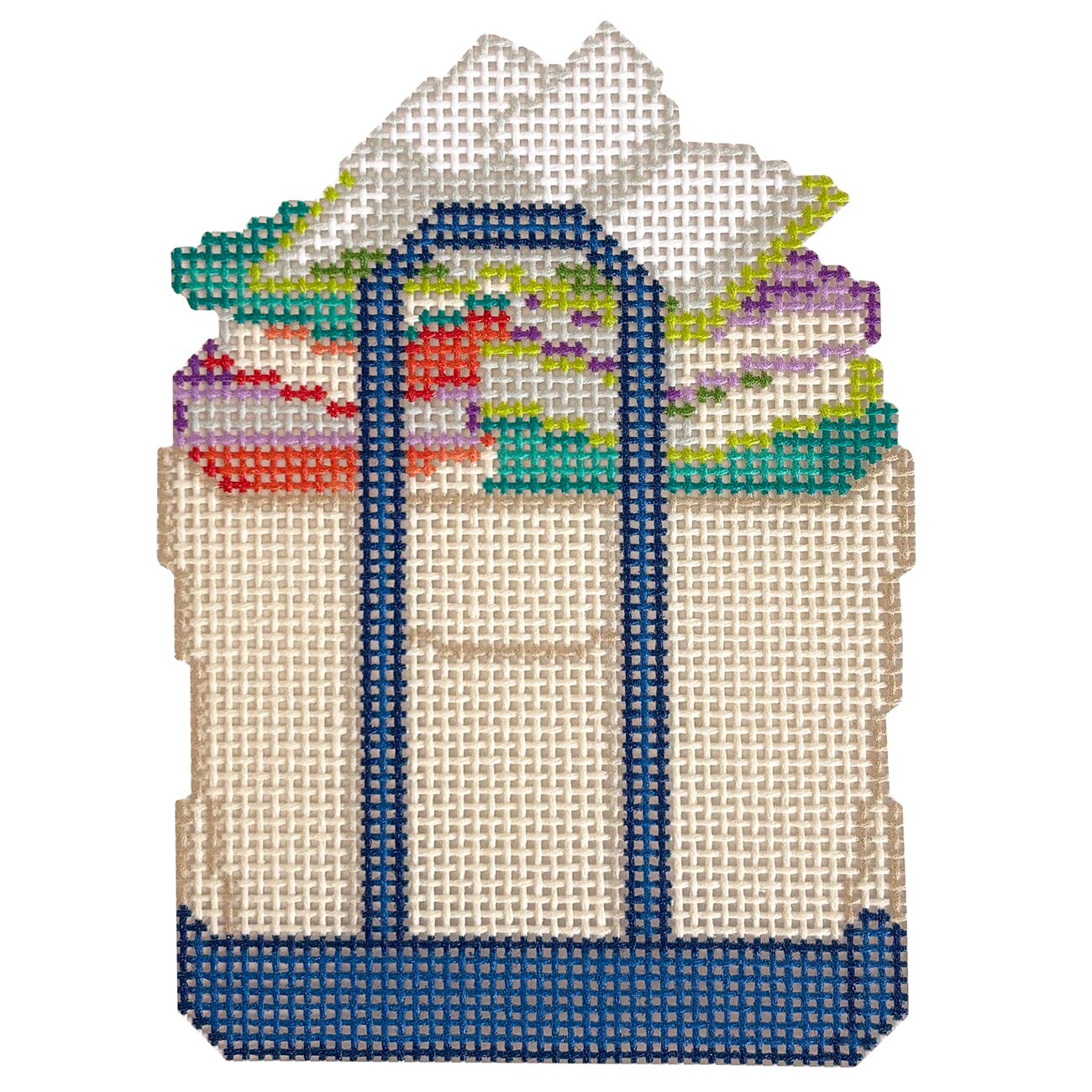 Checked Out Books Tote Ornament Painted Canvas Wheelhaus Needlepoint  - 1