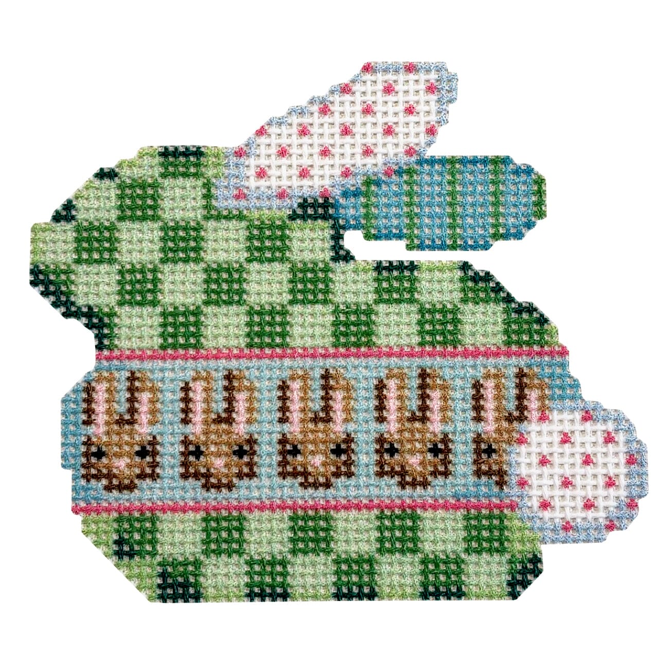 Checked/Bunnies Bunny Printed Canvas Two Sisters Needlepoint  - 1