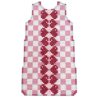 Checks/Heart Trim Mini Shift with Stitch Guide Printed Canvas Two Sisters Needlepoint 
