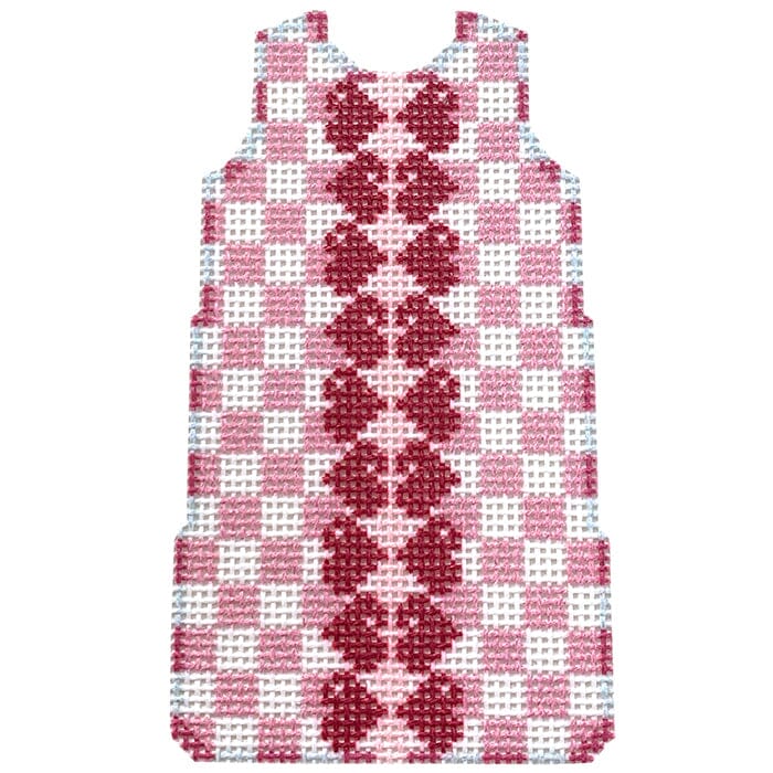 Checks/Heart Trim Mini Shift with Stitch Guide Printed Canvas Two Sisters Needlepoint 
