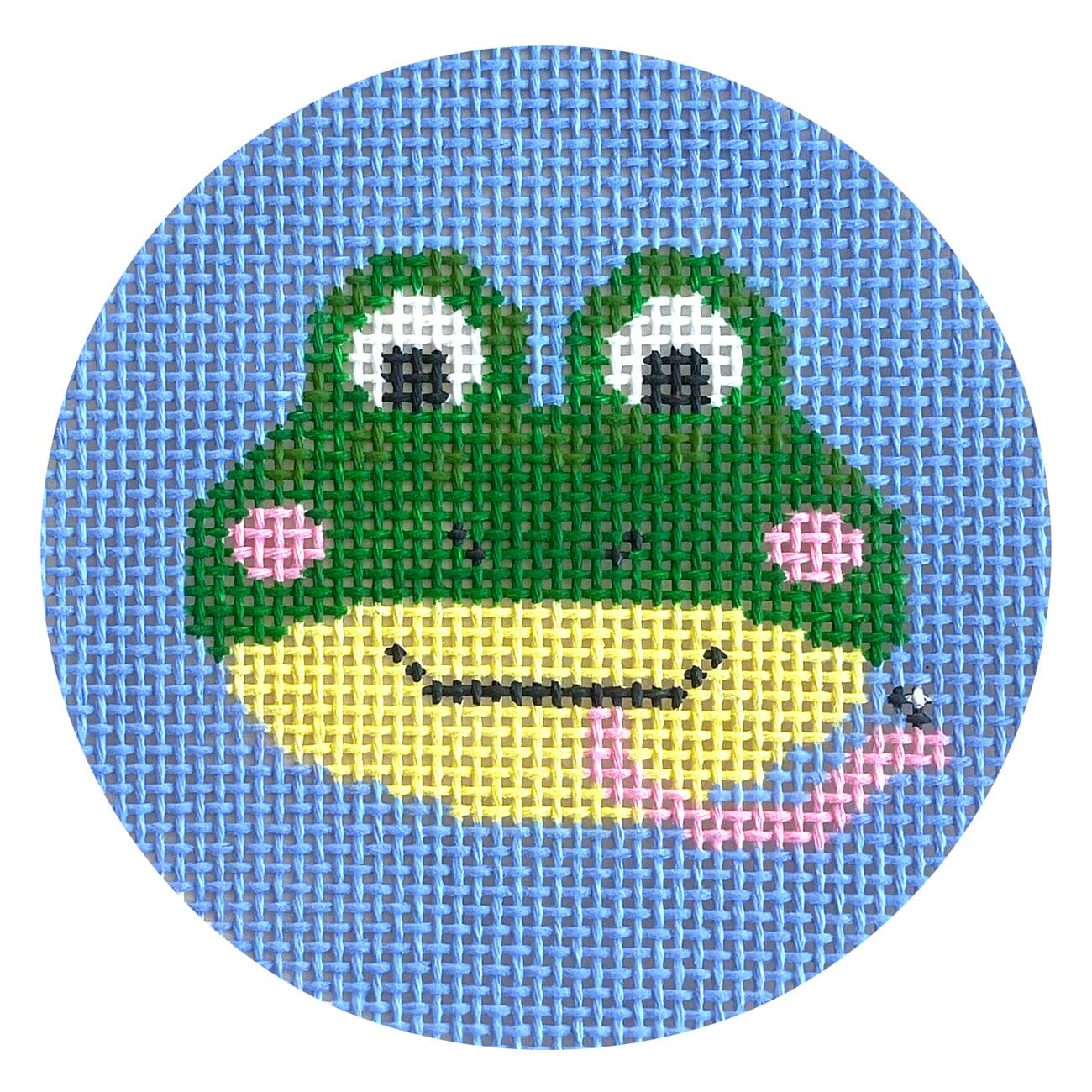 Cheeky Frog Round Painted Canvas Lucky Lotus Needlepoint  - 1