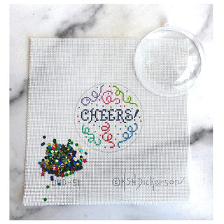 Cheers! 3” Round Clear Dome & Confetti Painted Canvas Kate Dickerson Needlepoint Collections 
