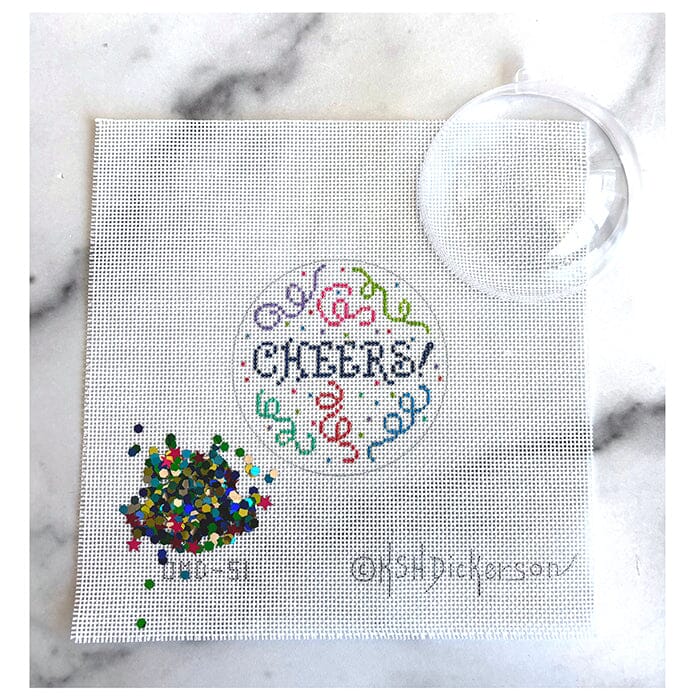 Cheers! 3” Round Clear Dome & Confetti Painted Canvas Kate Dickerson Needlepoint Collections 
