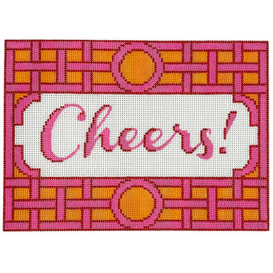 Cheers! Trellis Border - Pinks & Tangerine Painted Canvas Kate Dickerson Needlepoint Collections 