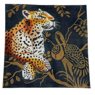 Cheetah on Blue and Gold Background Painted Canvas Colors of Praise 
