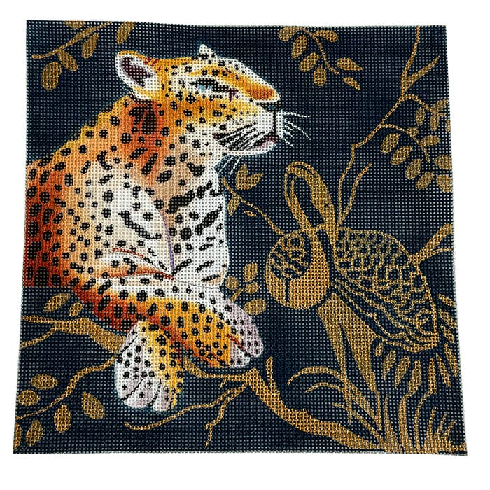 Cheetah on Blue and Gold Background Painted Canvas Colors of Praise 
