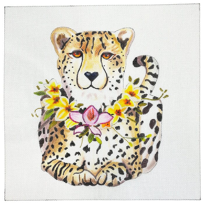 Cheetah with Floral Collar Painted Canvas Colors of Praise 
