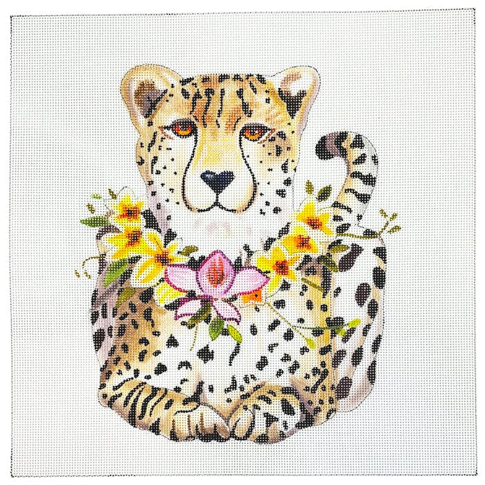 Cheetah with Floral Collar Painted Canvas Colors of Praise 