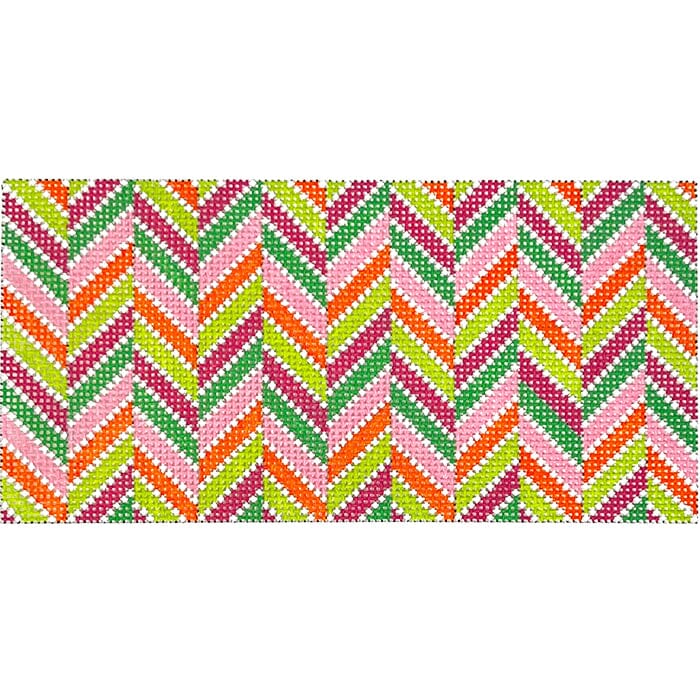Chevron Pink, Green, Orange Clutch Insert Painted Canvas Kristine Kingston  - 1