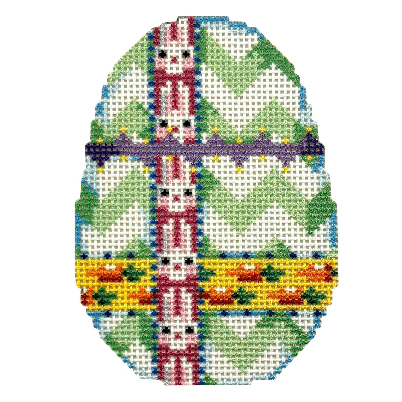 Chevron/Bunnies/Carrots Egg Printed Canvas Two Sisters Needlepoint  - 1