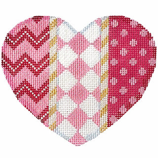 Chevron/Harlequin/Dots Large Heart Printed Canvas Two Sisters Needlepoint 
