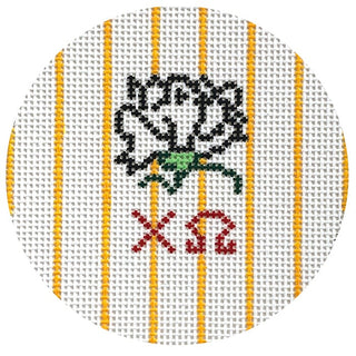 Chi Omega 3" Round with White Carnation Painted Canvas Kangaroo Paw Designs 
