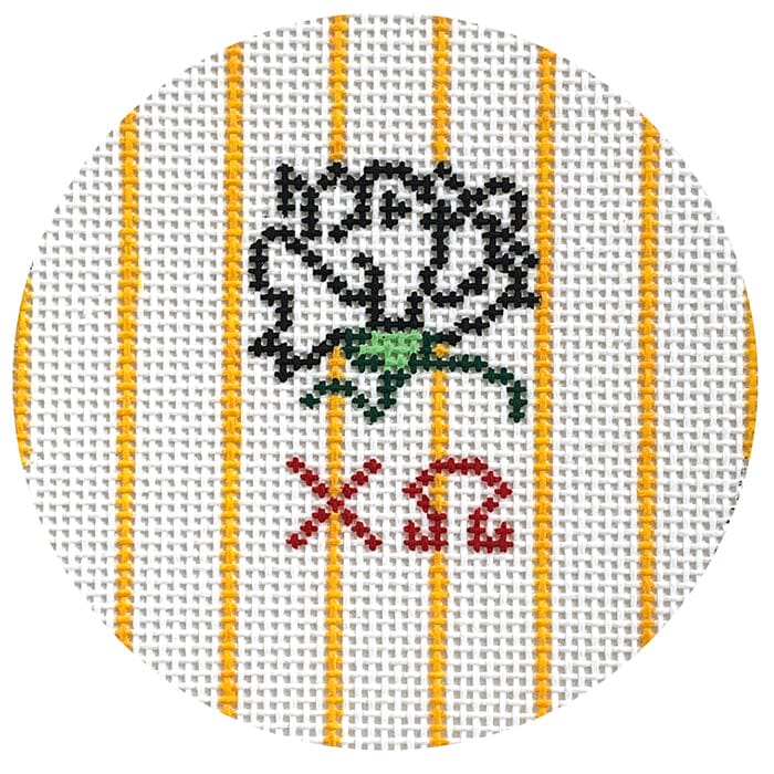 Chi Omega 3" Round with White Carnation Painted Canvas Kangaroo Paw Designs 
