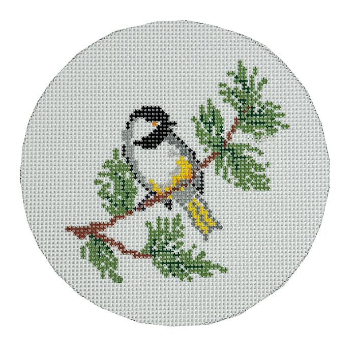 Chickadee Round Painted Canvas Atlantic Blue Canvas 