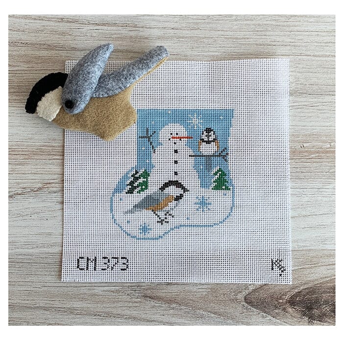 Chickadee, Snowman Mini Sock w/Chickadee Insert Painted Canvas Kathy Schenkel Designs 
