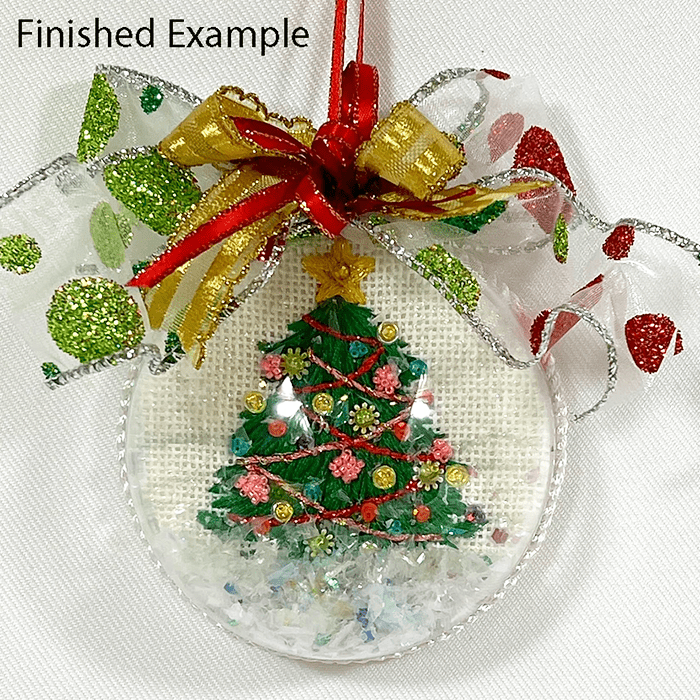 Child on Sled Ornament with Clear Dome & Confetti Painted Canvas Kate Dickerson Needlepoint Collections 