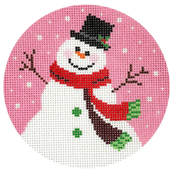 Chilly Willy Snowman Round Painted Canvas Lauren Bloch Designs 