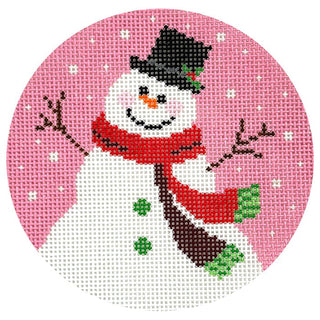 Chilly Willy Snowman Round Painted Canvas Lauren Bloch Designs 
