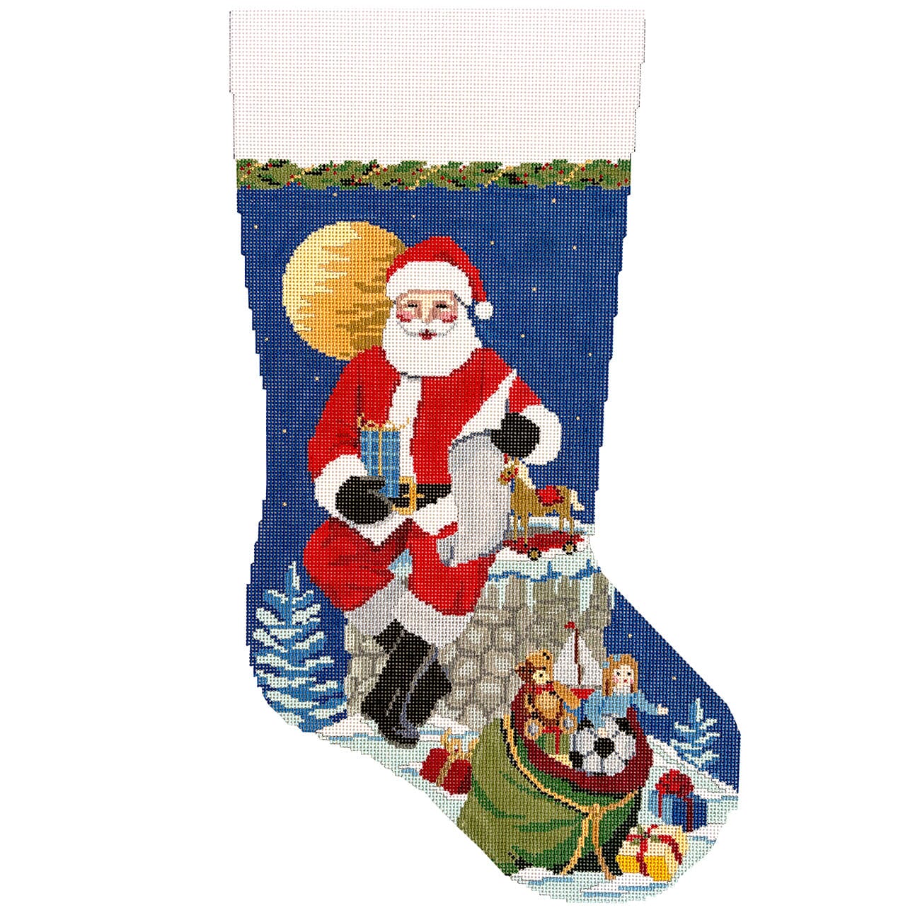 Chimney Moonlit Rest, Stocking Painted Canvas Susan Roberts Needlepoint Designs Inc.  - 1