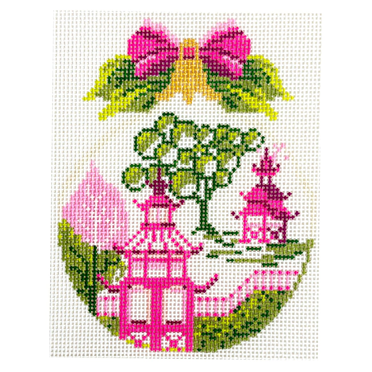 China Pink Toile Ball Painted Canvas The Colonial Needle Company  - 1