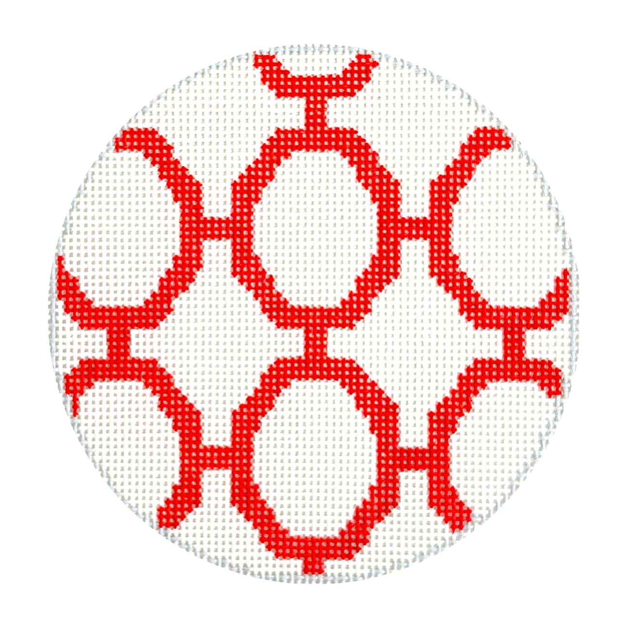 Chinoiserie 1   Red/White Fretwork Round Painted Canvas Blue Waters Needlepoint  - 1