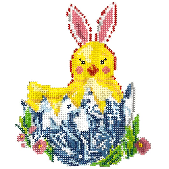 Chinoiserie Chick with Bunny Ears Painted Canvas KCN Designers  - 1