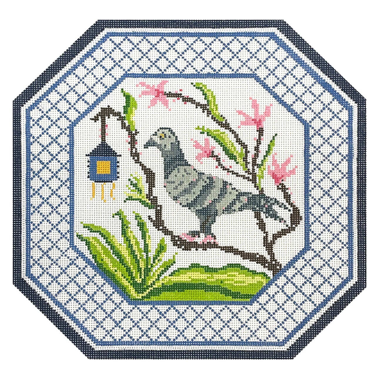 Chinoiserie Pigeon Pillow Painted Canvas The Gingham Stitchery  - 1