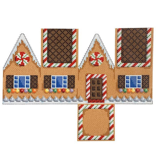 Chocolate Roof Gingerbread Cottage Printed Canvas Two Sisters Needlepoint 
