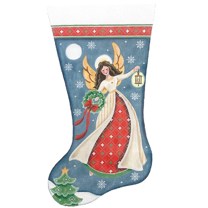 Christmas Angel Stocking TTL on 13 Painted Canvas Rebecca Wood Designs 