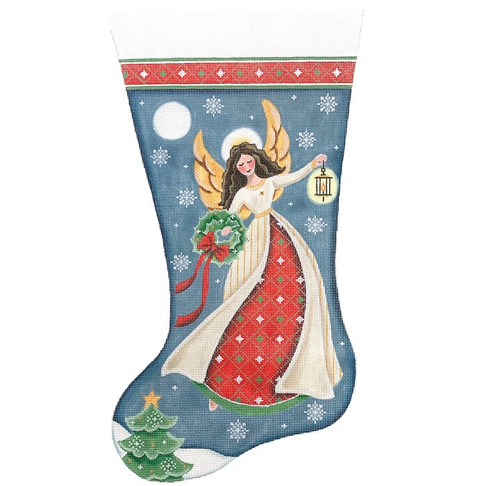 Christmas Angel Stocking TTL on 13 Painted Canvas Rebecca Wood Designs  - 1
