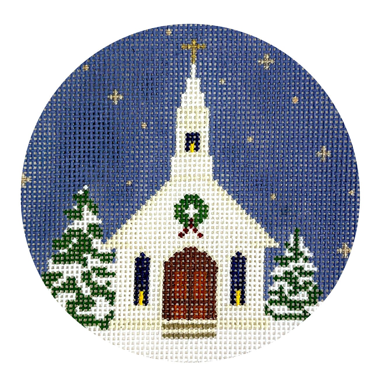Christmas Chapel Painted Canvas Dogwood Needlepoint  - 1