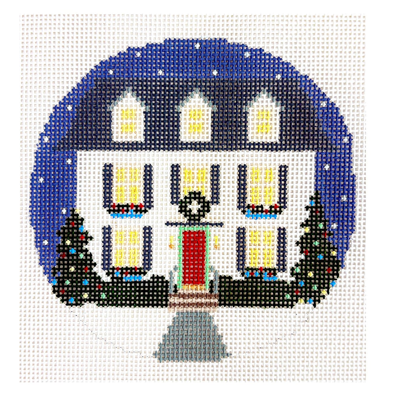 Christmas Clapboard House Painted Canvas Dogwood Needlepoint  - 1