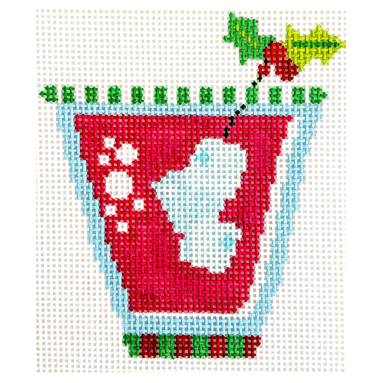 Christmas Cocktail w/Holly Painted Canvas Blueberry Point Canvas  - 1