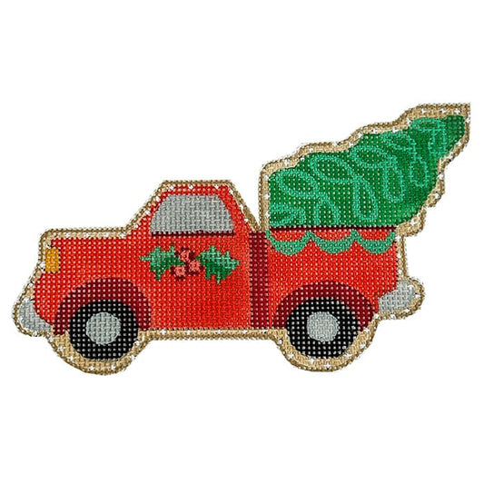 Christmas Cookie - Truck with Tree Painted Canvas Danji Designs 