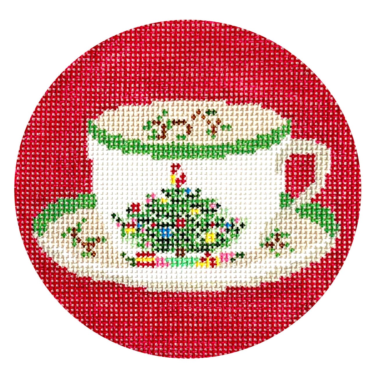 Christmas Cup Red Round Painted Canvas CAM Designs  - 1