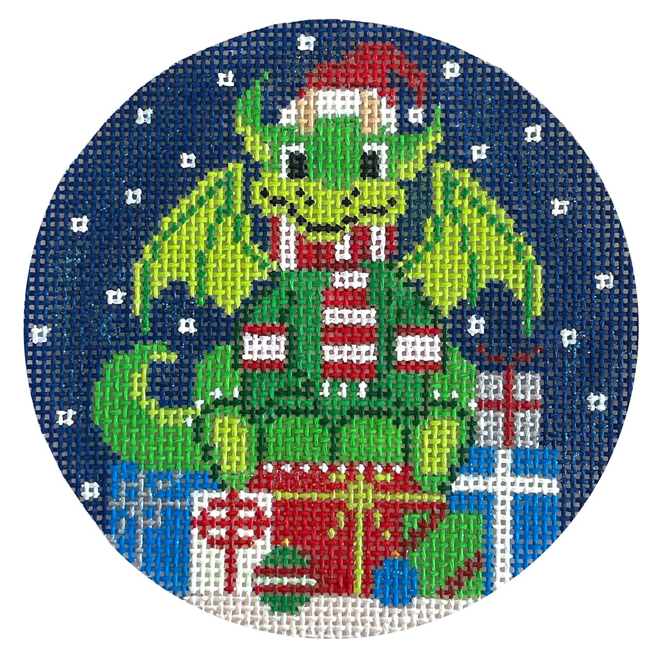 Christmas Dragon Round Painted Canvas The Meredith Collection  - 1