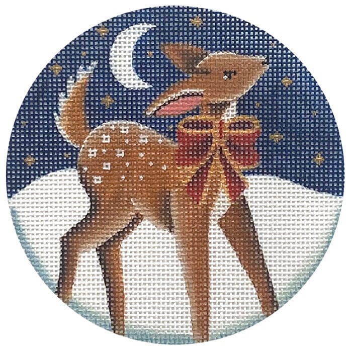 Christmas Fawn Round Painted Canvas Rebecca Wood Designs  - 1